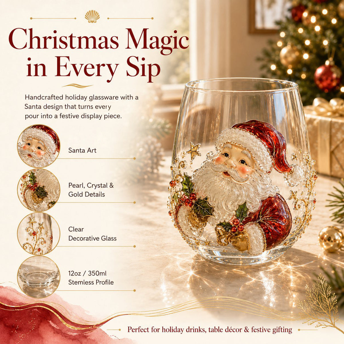 🎄🎄✨  Christmas Glass Art Cup | Luxury Holiday Glassware for Drinks, Decor & Christmas Gifts 🎁