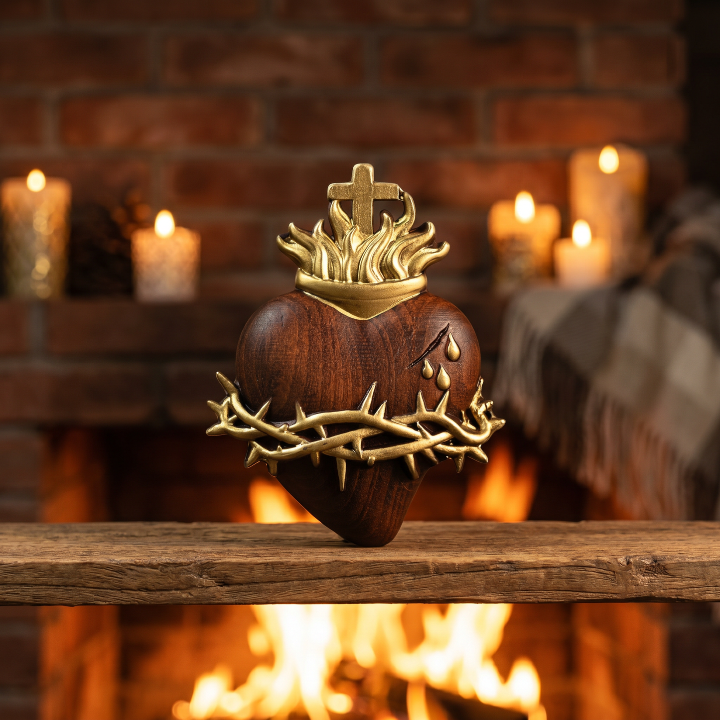 ❤️ Hand-Carved Sacred Heart of Jesus: Beech Wood Christian Wall Art