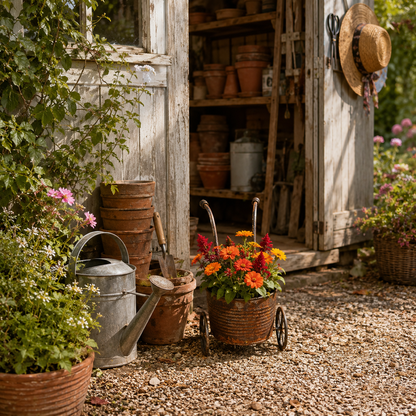 🌸🌸Rustic Metal Wheelbarrow Planter, Vintage Garden Cart Flower Pot