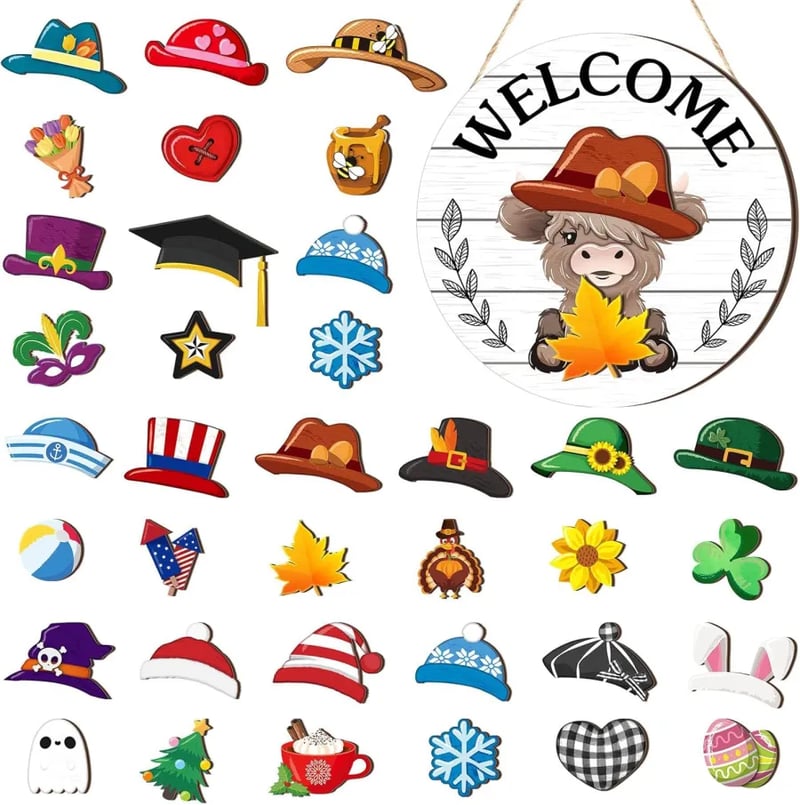 35 PCS Interchangeable Highland Cow Welcome Sign