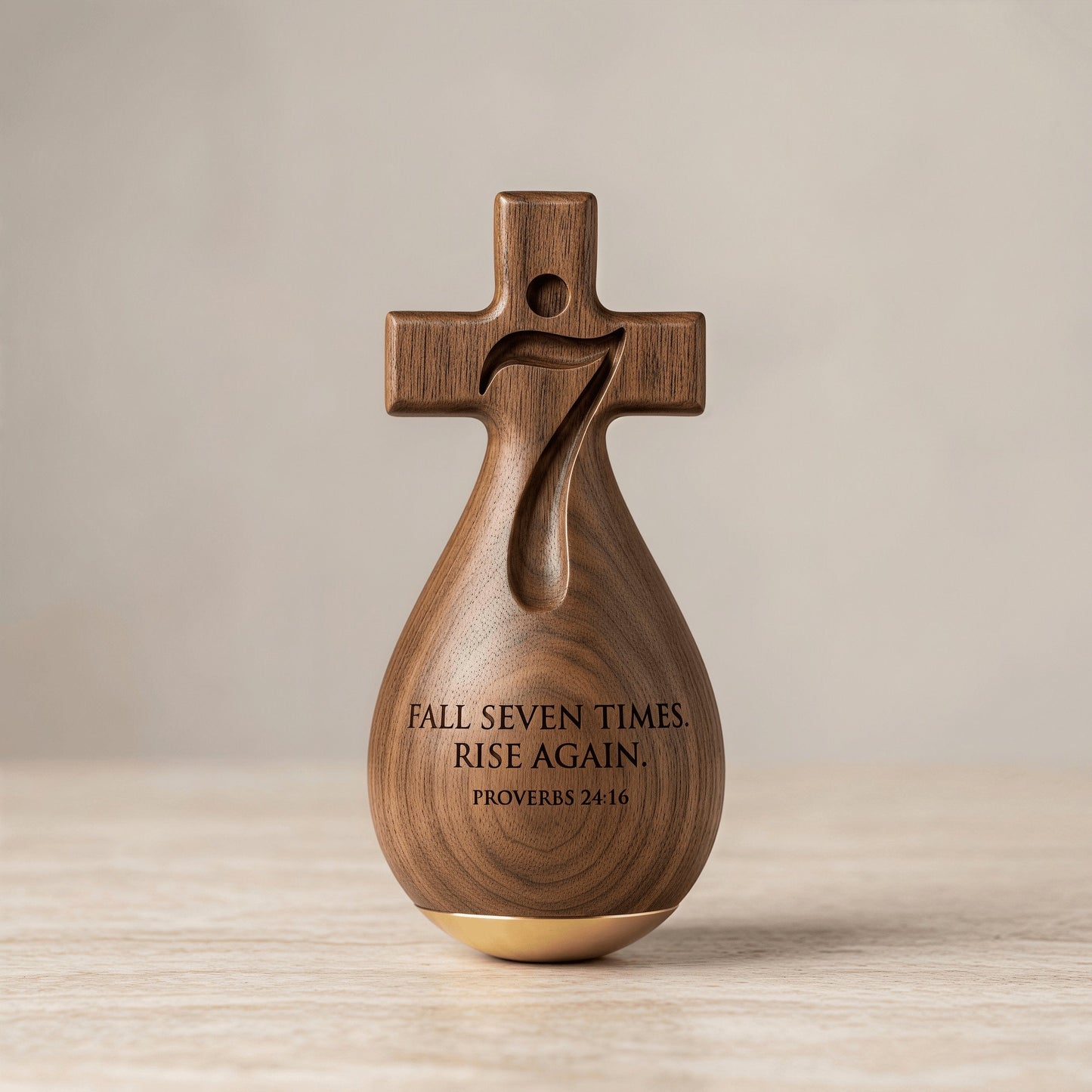 ✝️✝️Proverbs 24:16 – ✨Solid Wood Faithful Roly-Poly Ornament