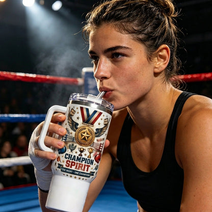 🥊 "Fight Night / Champion Spirit" Boxing Tumbler-40oz Heavyweight Spirit with Handle & Straw