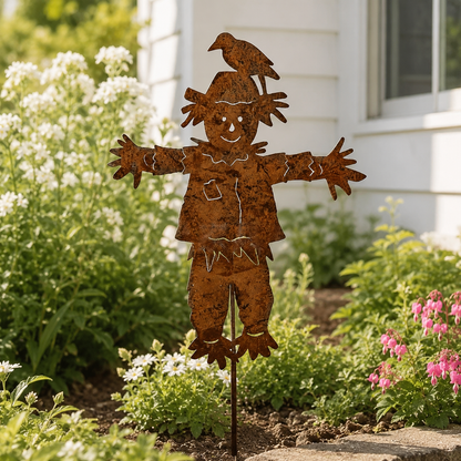 🐦23'' Rustic Metal Scarecrow Garden Stake with Crow
