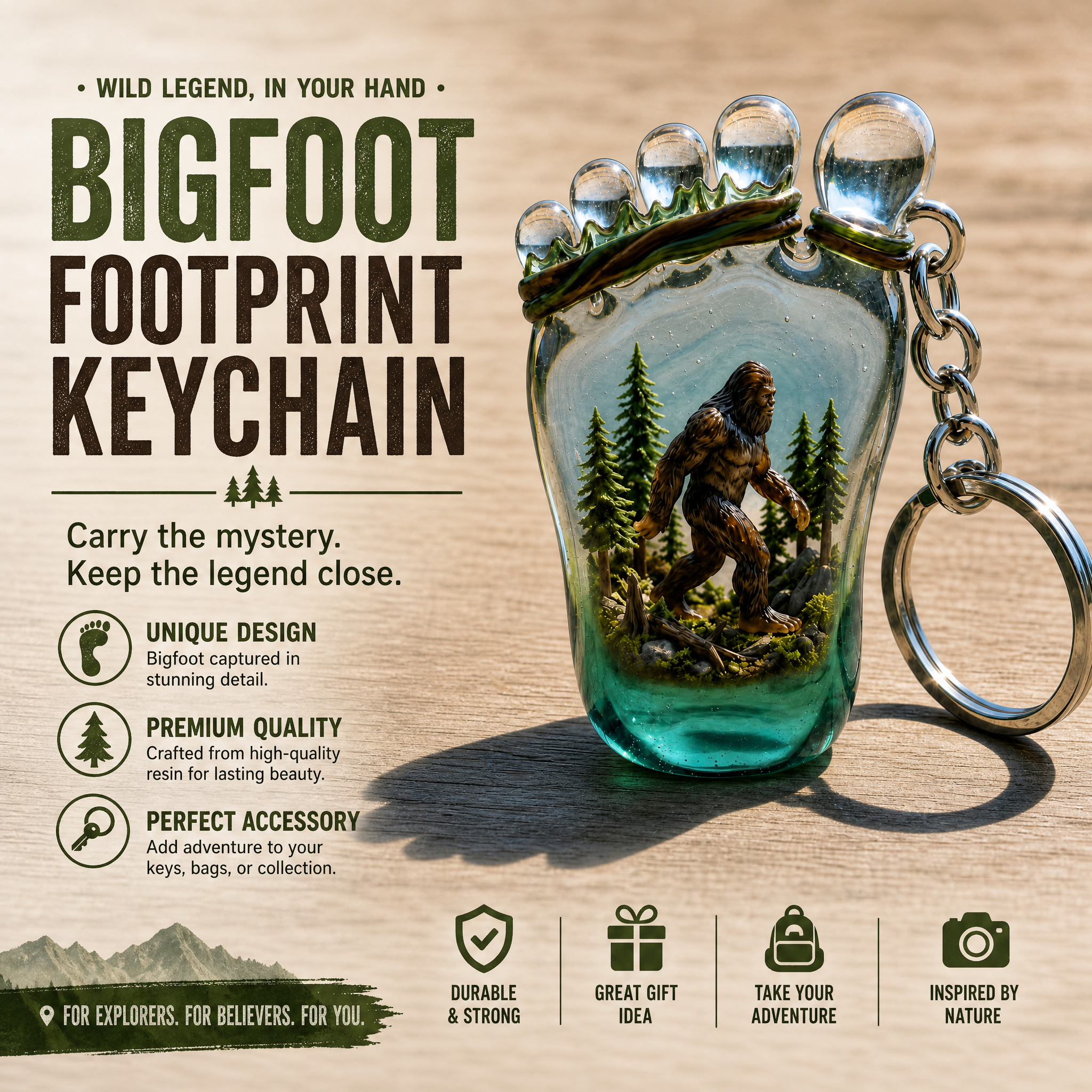 👣Bigfoot Forest Footprint Keychain