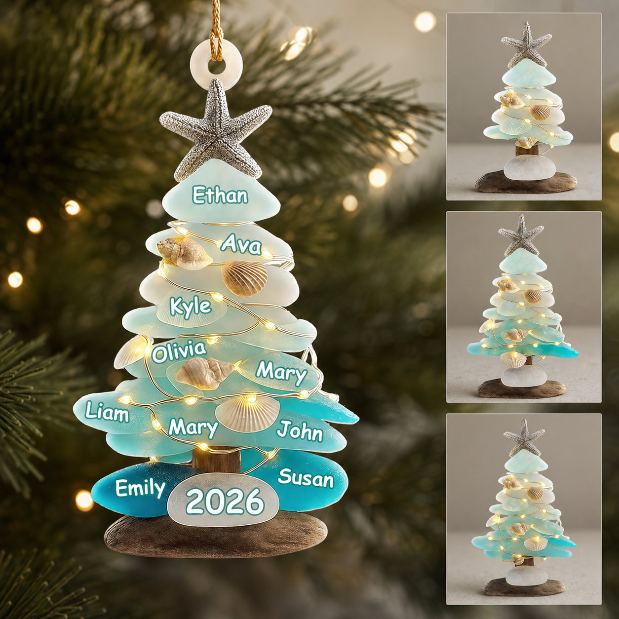 Family Sea Glass Christmas Tree - Personalized Family Ornament