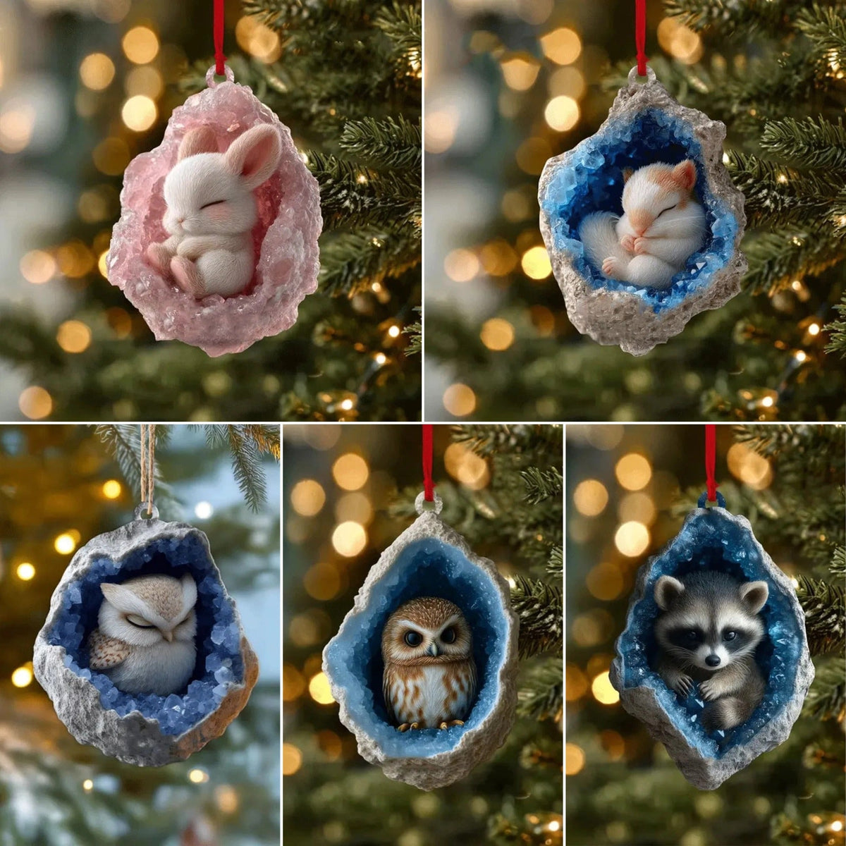 🎄Sleeping Woodland Animals Christmas Ornament