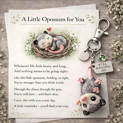 🐁🐁A Little Opossum for You - --2D Style "Still Hanging On" Keychain & Sentiment Card Set