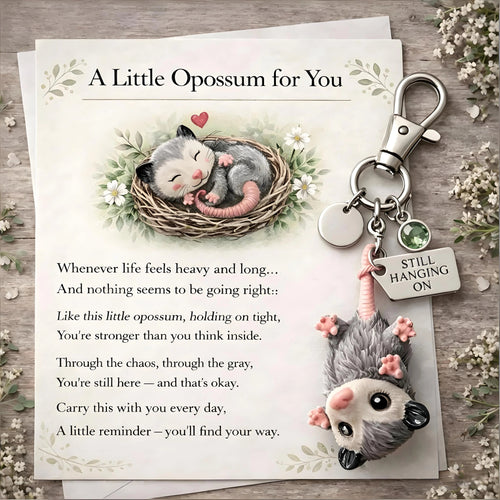 🐁🐁A Little Opossum for You - --2D Style "Still Hanging On" Keychain & Sentiment Card Set