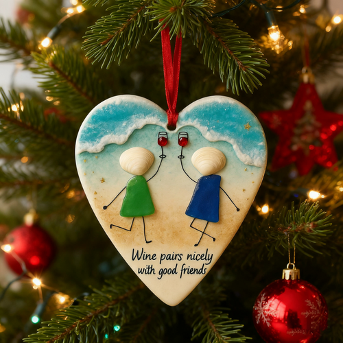 Wine & Friends Seaglass Ornament🥂💞