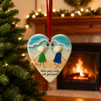 Wine & Friends Seaglass Ornament🥂💞