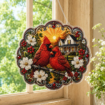 ✨🐦Beginner-Friendly-🐦Cardinals & Sunrise Diamond Art Hanging Ornament Kit