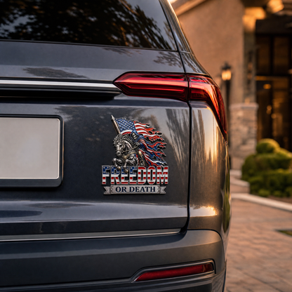 Freedom or Death Metal USA Flag Skeleton Rider Car Emblem