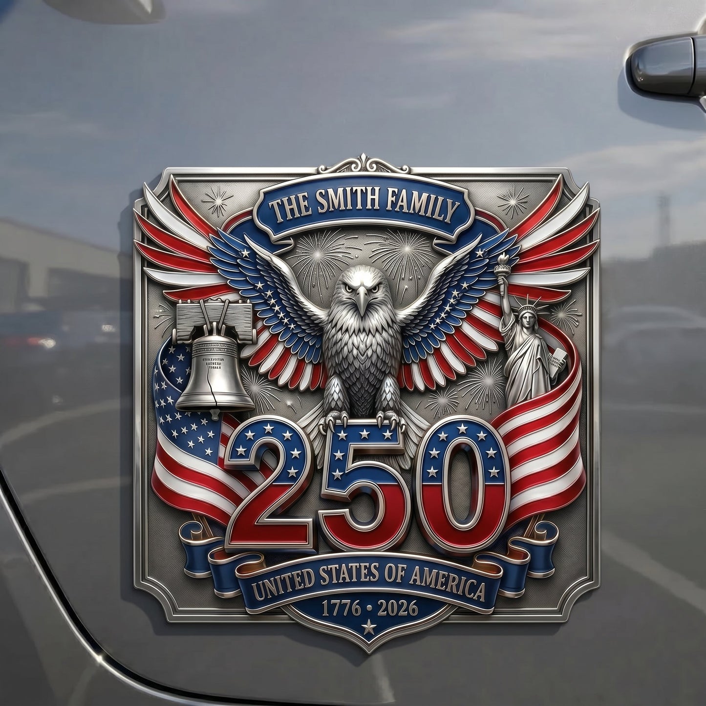 Personalized USA 250th Anniversary Family Magnetic Car Emblem