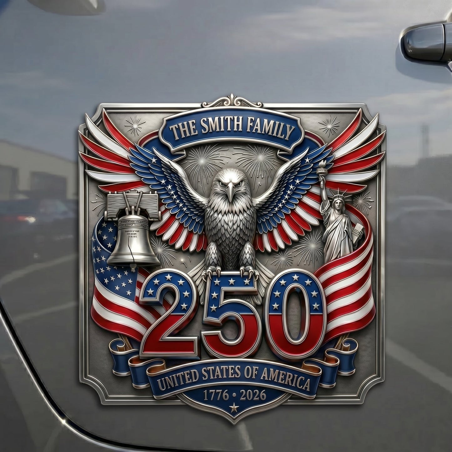 Personalized USA 250th Anniversary Family Magnetic Car Emblem