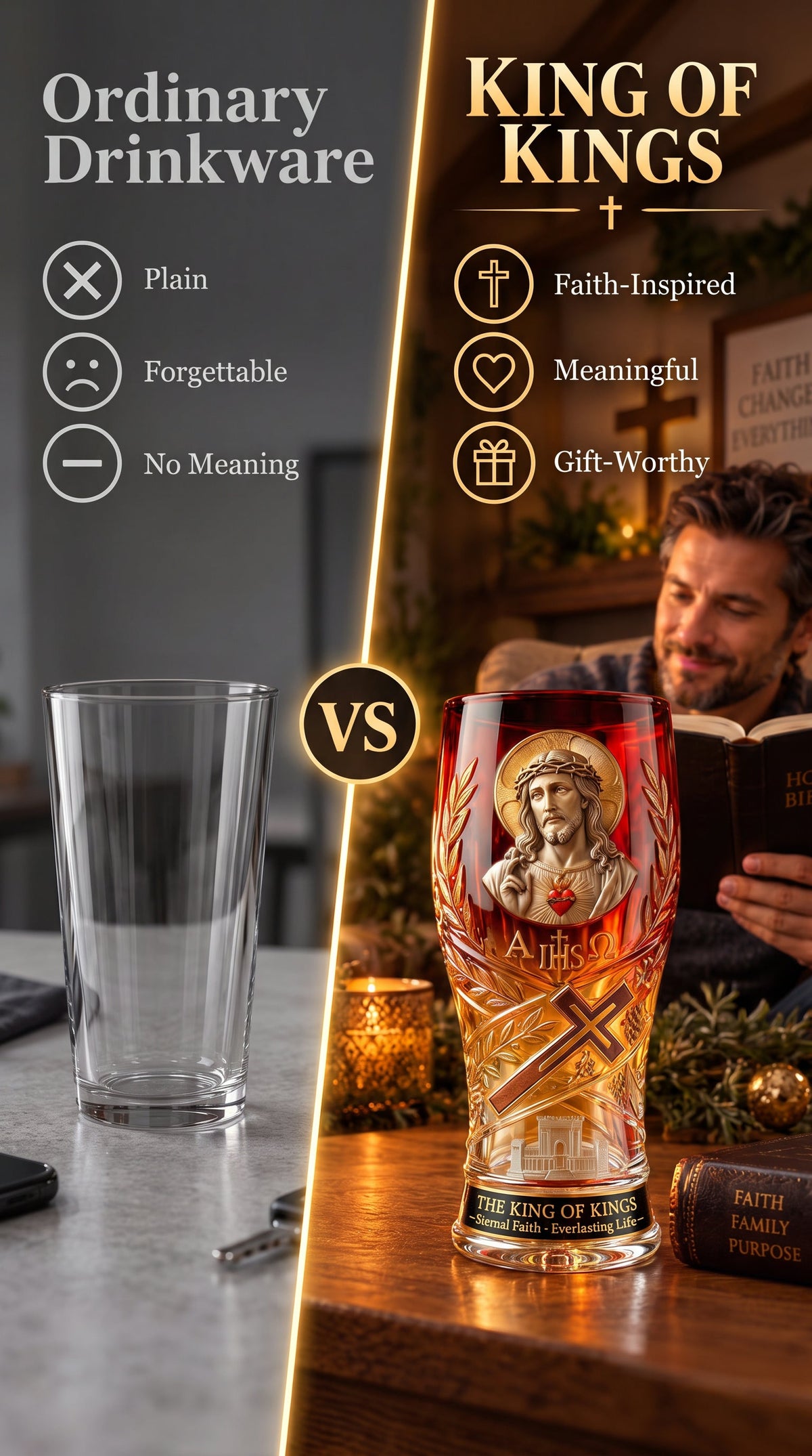❤️‍🔥❤️‍🔥Jesus Christ King of Kings Pint Glass – 16 oz Christian Faith Drinkware & Inspirational Gift