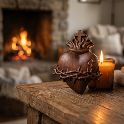❤️ Hand-Carved Sacred Heart of Jesus: Beech Wood Christian Wall Art