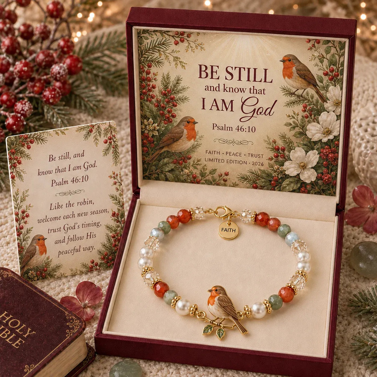 🎅 2026 Christmas Gift 50% Off--✝️ Psalm 46:10 Faith Bracelet | Limited Edition 2026 Christian Jewelry with 7 Meaningful Nature Symbols, Gemstone-Style Beads & Scripture Gift Box 🤍