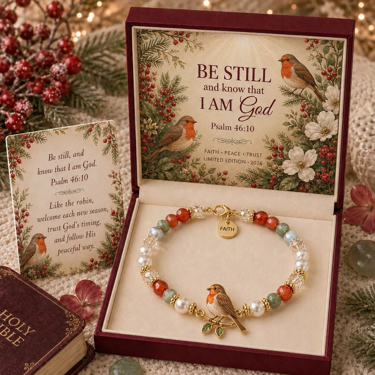 🎅🎅🎅 2026 Christmas Gift 50% Off--✝️ Psalm 46:10 Faith Bracelet | Limited Edition 2026 Christian Jewelry with 7 Meaningful Nature Symbols, Gemstone-Style Beads & Scripture Gift Box 🤍