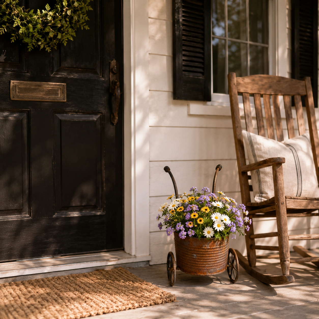 🌸Rustic Metal Wheelbarrow Planter, Vintage Garden Cart Flower Pot