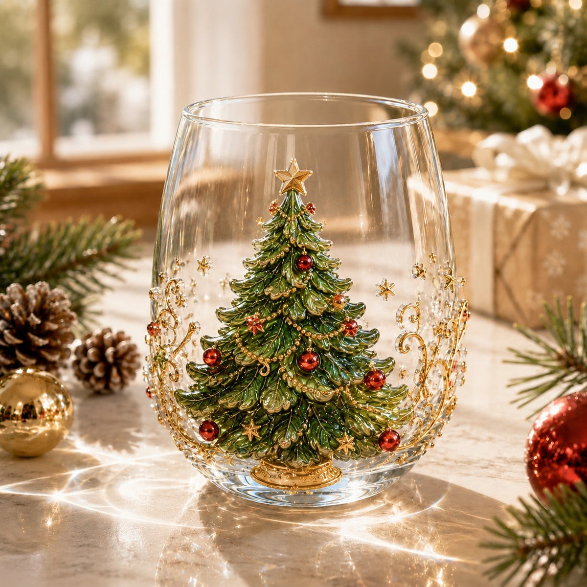 🎄🎄✨  Christmas Glass Art Cup | Luxury Holiday Glassware for Drinks, Decor & Christmas Gifts 🎁