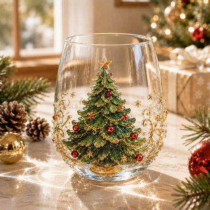 🎄🎄✨  Christmas Glass Art Cup | Luxury Holiday Glassware for Drinks, Decor & Christmas Gifts 🎁