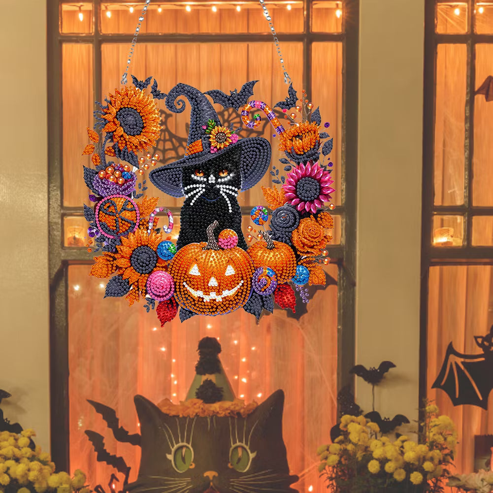 🎃🎃Black Cat Moon Diamond Art Hanging Ornament Kit – Relaxing DIY Halloween Craft 🎃💎 (📦Buy 2 Free Shipping)