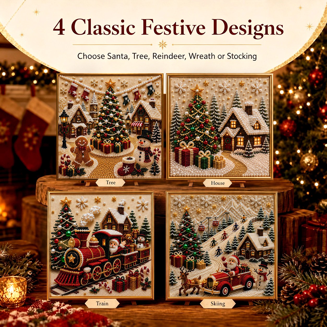 🎄🎄🎅 Premium 3D Pearl Christmas Wall Art Kit | Luxury Flocked Canvas with Scratch-Resistant Non-Fading Pearl Beads DIY Holiday Decor ⛄️❄️