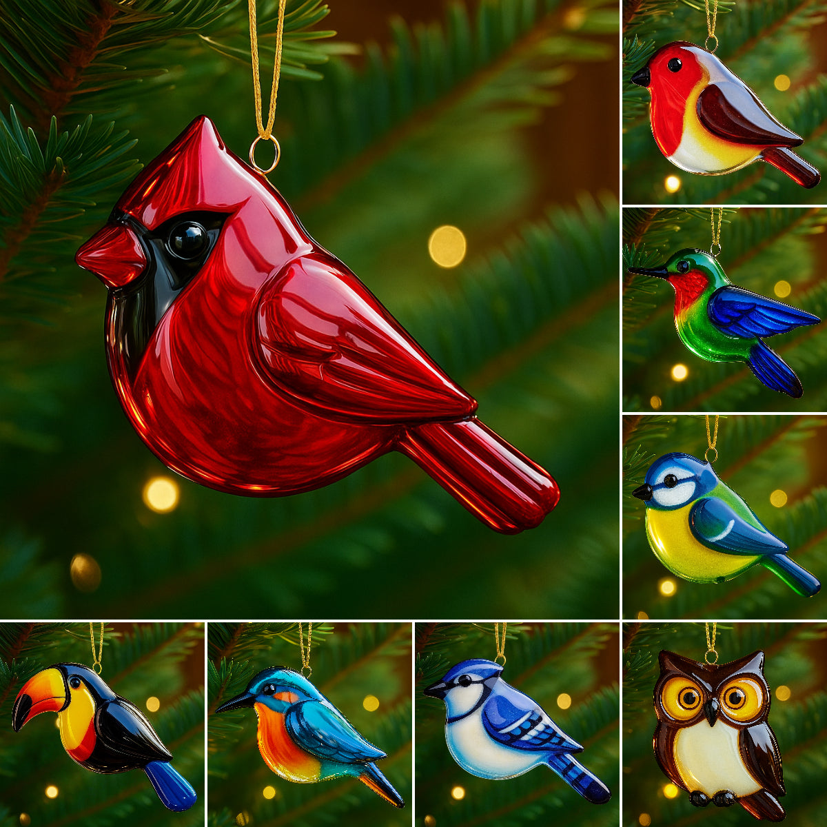 Fused Glass Birds Ornament