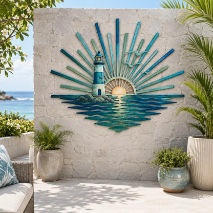 🎅🎅 2026 Christmas Gift 50% Off--🌊 Coastal Sunrise Metal Wall Art | Mermaid, Lighthouse & Sea Turtle Ocean Décor for Patio, Porch & Beach House 🐚