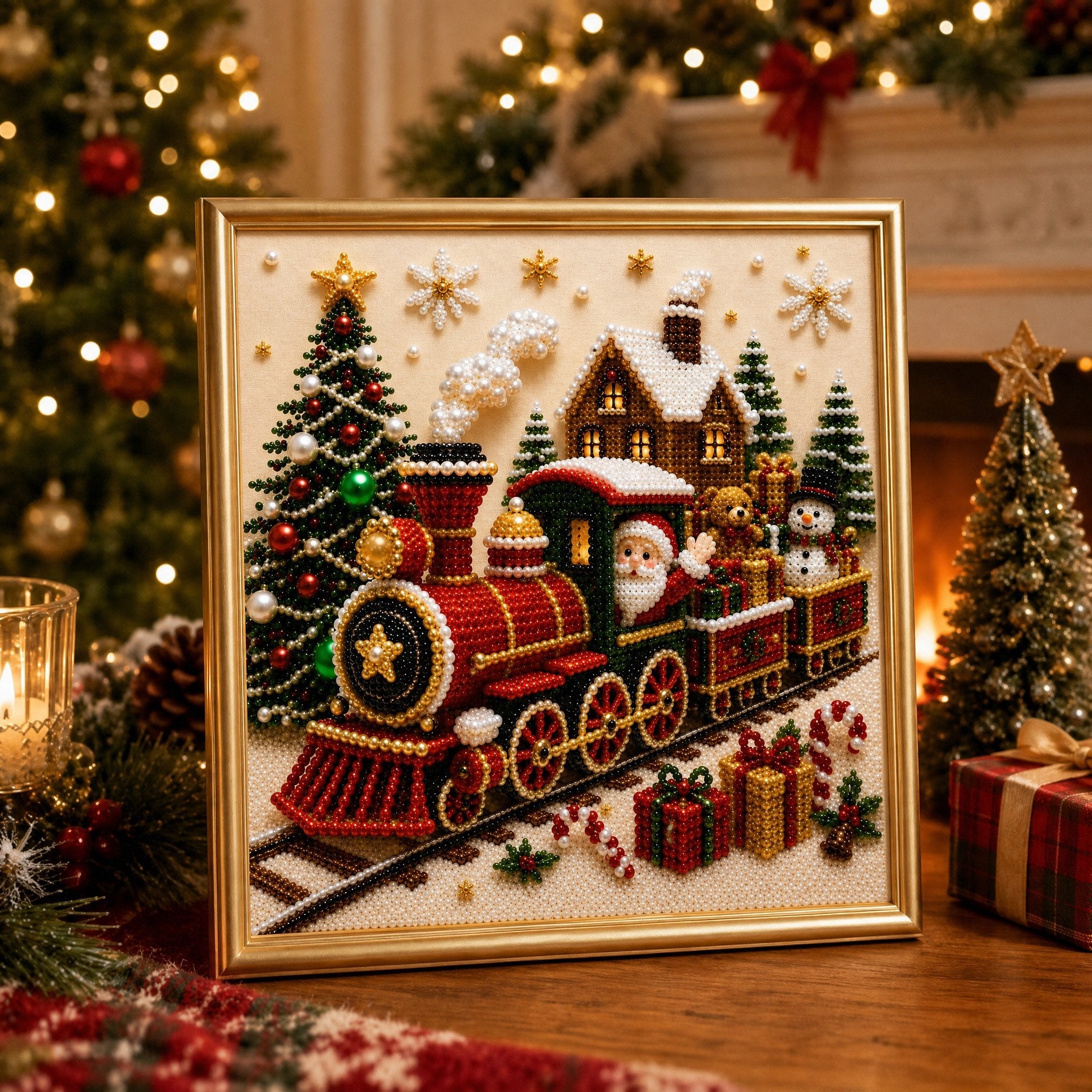 🎄🎄🎅 Premium 3D Pearl Christmas Wall Art Kit | Luxury Flocked Canvas with Scratch-Resistant Non-Fading Pearl Beads DIY Holiday Decor ⛄️❄️