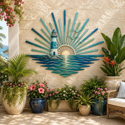 🎅🎅 2026 Christmas Gift 50% Off--🌊 Coastal Sunrise Metal Wall Art | Mermaid, Lighthouse & Sea Turtle Ocean Décor for Patio, Porch & Beach House 🐚