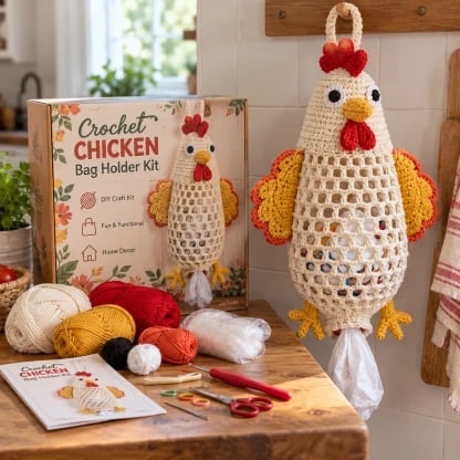 Kit DIY de crochet porte-sac en forme d’animal – Kit de création de rangement suspendu mignon et pratique