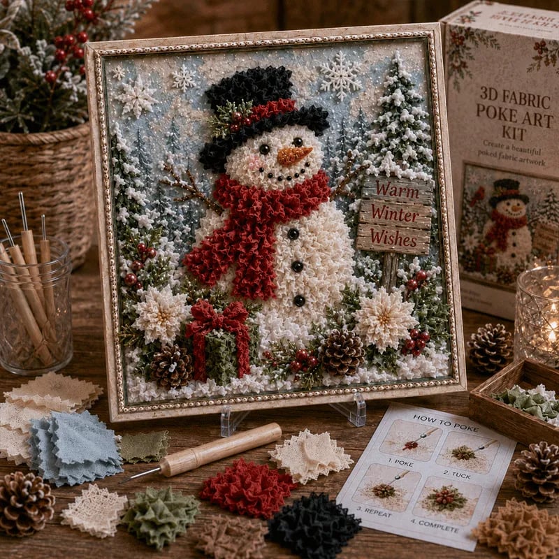 🔥🔥 LAST DAY 50% OFF – 🎄🧵 Premium 3D Christmas Fabric Poke Art Kit | No-Sew Holiday Craft with Pre-Punched Board, Fabric Squares & Display Stand 🎅✨