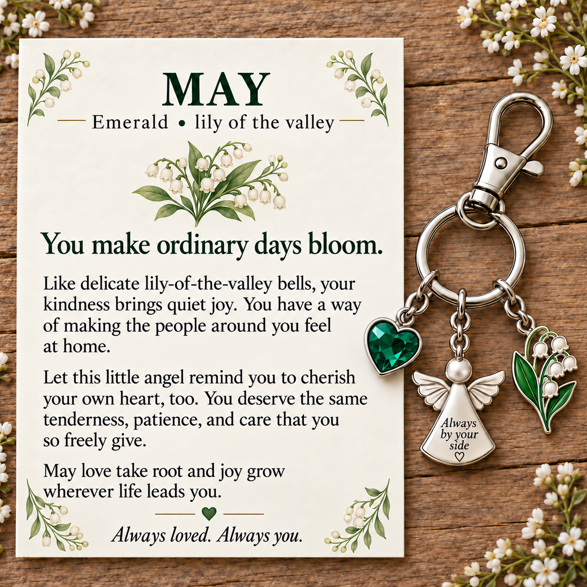 ⏳ Last Day 50% OFF —👼 Always By Your Side: Birth Month Angel & Flower Keychain + Keepsake Card 🌸