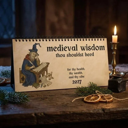 🗓️ Medieval Wisdom 2027 Desk Calendar | Medieval-Inspired Art, Modern Humor & Easy-Flip Spiral Binding 🏰