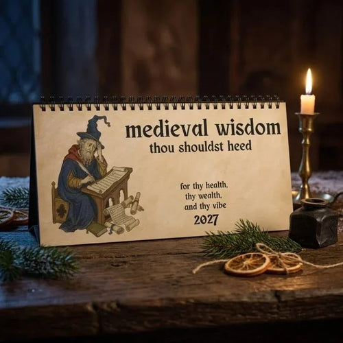 🗓️ Medieval Wisdom 2027 Desk Calendar | Medieval-Inspired Art, Modern Humor & Easy-Flip Spiral Binding 🏰