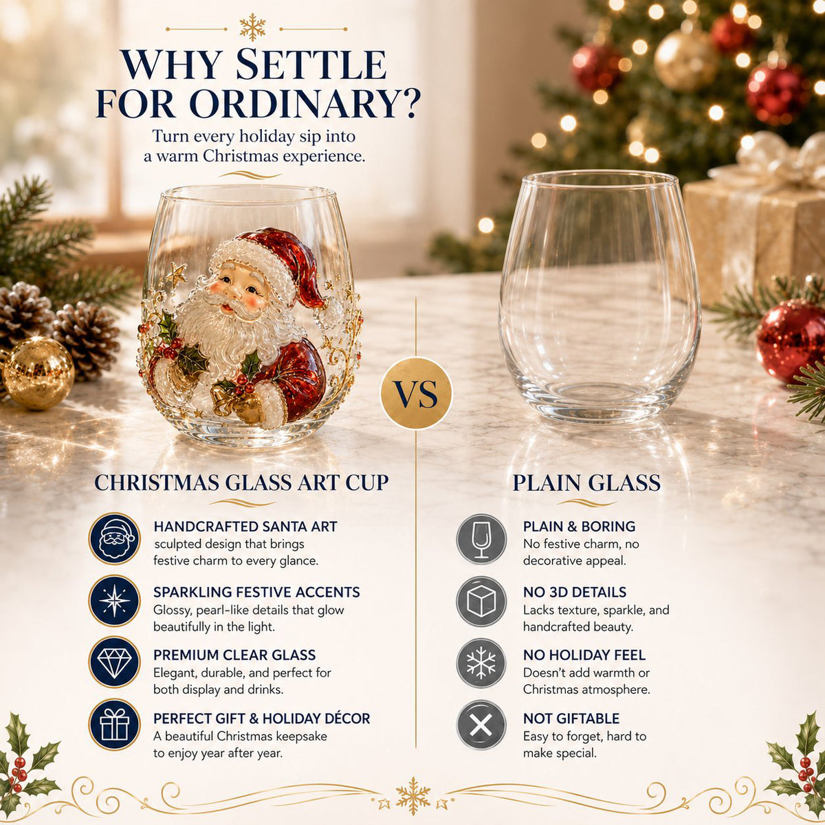 🎄🎄✨  Christmas Glass Art Cup | Luxury Holiday Glassware for Drinks, Decor & Christmas Gifts 🎁