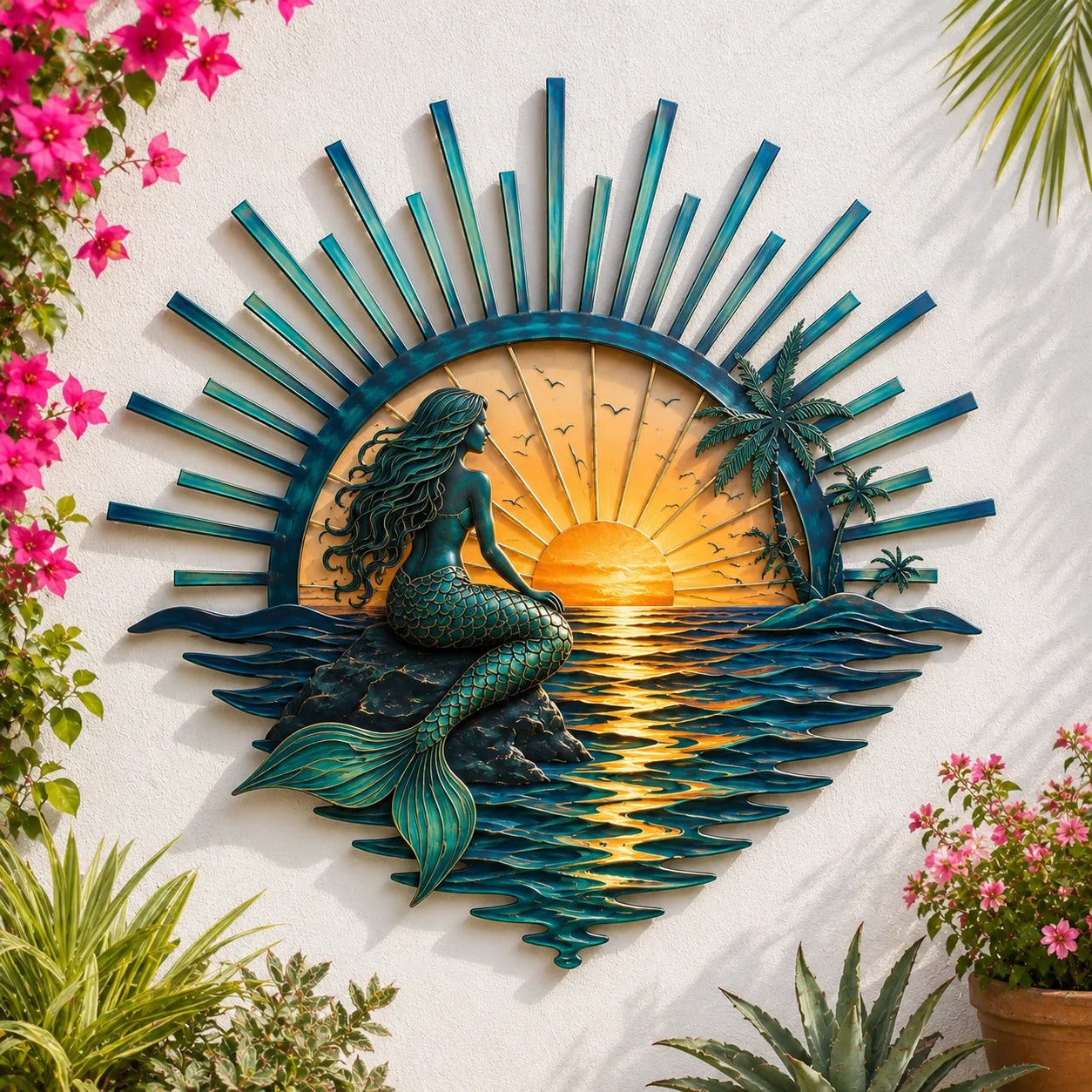 🎅🎅 2026 Christmas Gift 50% Off--🌊 Coastal Sunrise Metal Wall Art | Mermaid, Lighthouse & Sea Turtle Ocean Décor for Patio, Porch & Beach House 🐚