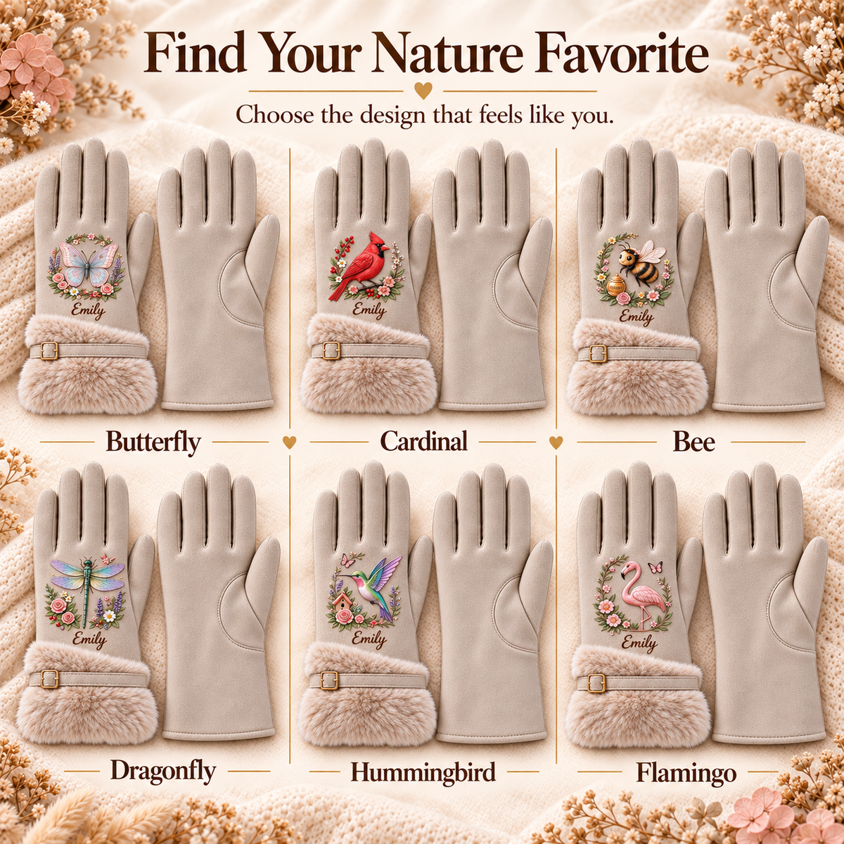 🌸 Personalized Nature Gloves for Women🧤💕