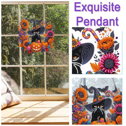 🎃🎃Black Cat Moon Diamond Art Hanging Ornament Kit – Relaxing DIY Halloween Craft 🎃💎 (📦Buy 2 Free Shipping)