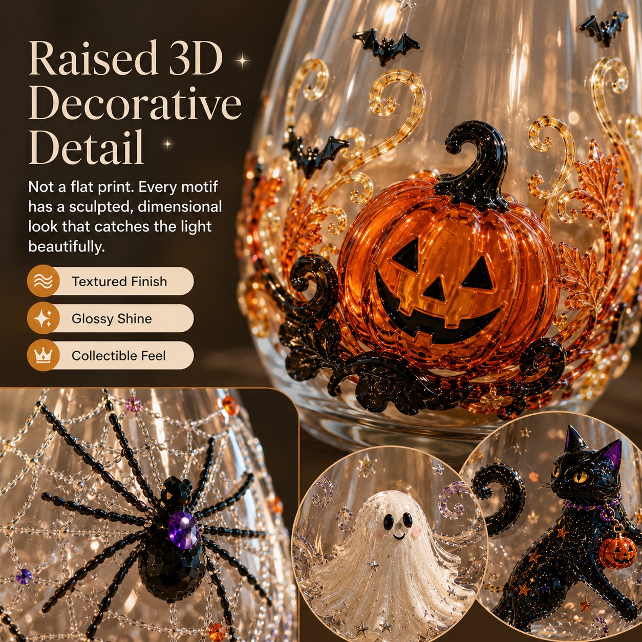 🎃 🎃 3D Halloween Artisan Glassware Collection | For Magical Halloween Sips, Eye-Catching 3D Details, Luminous Festive Party Moments & Cozy Fall Home Bar Glow