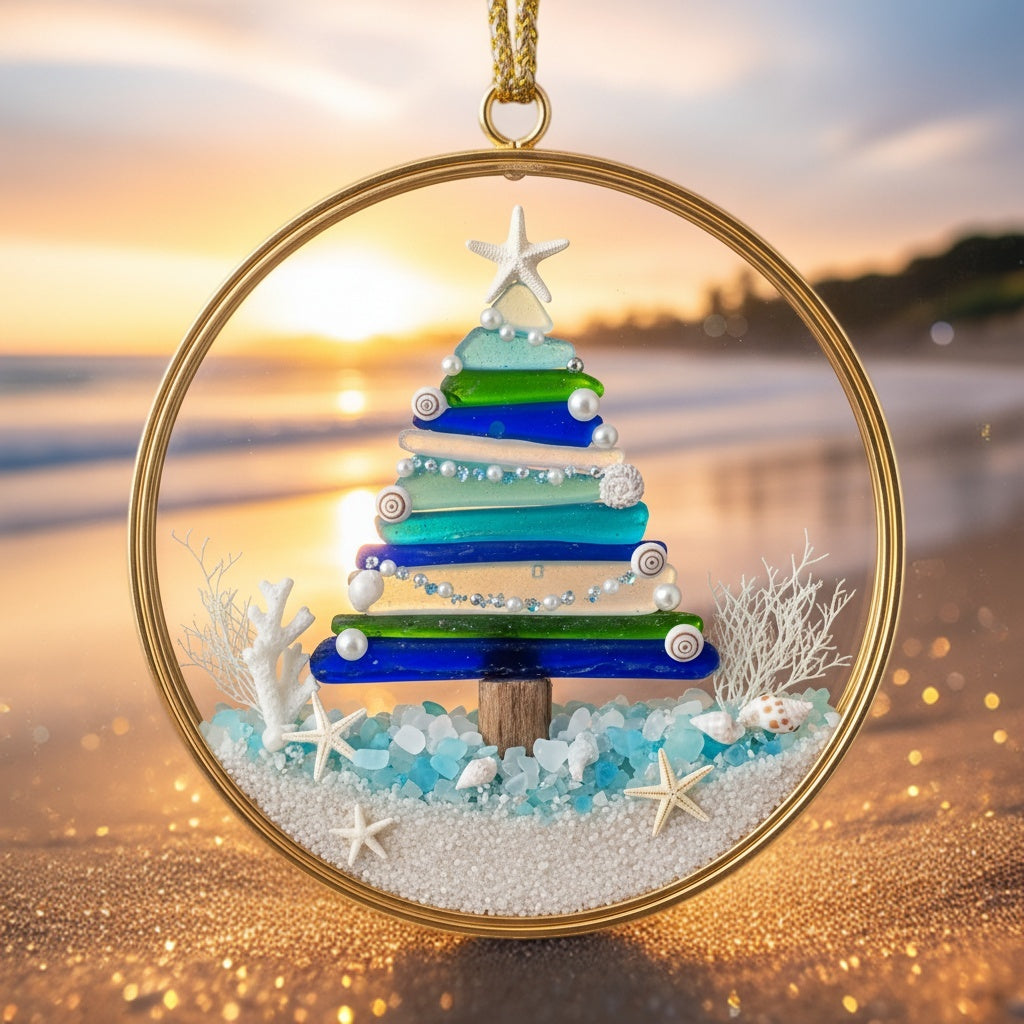 🌊✨ Sea Glass Christmas Tree Ornament – Handmade Coastal Holiday Decor