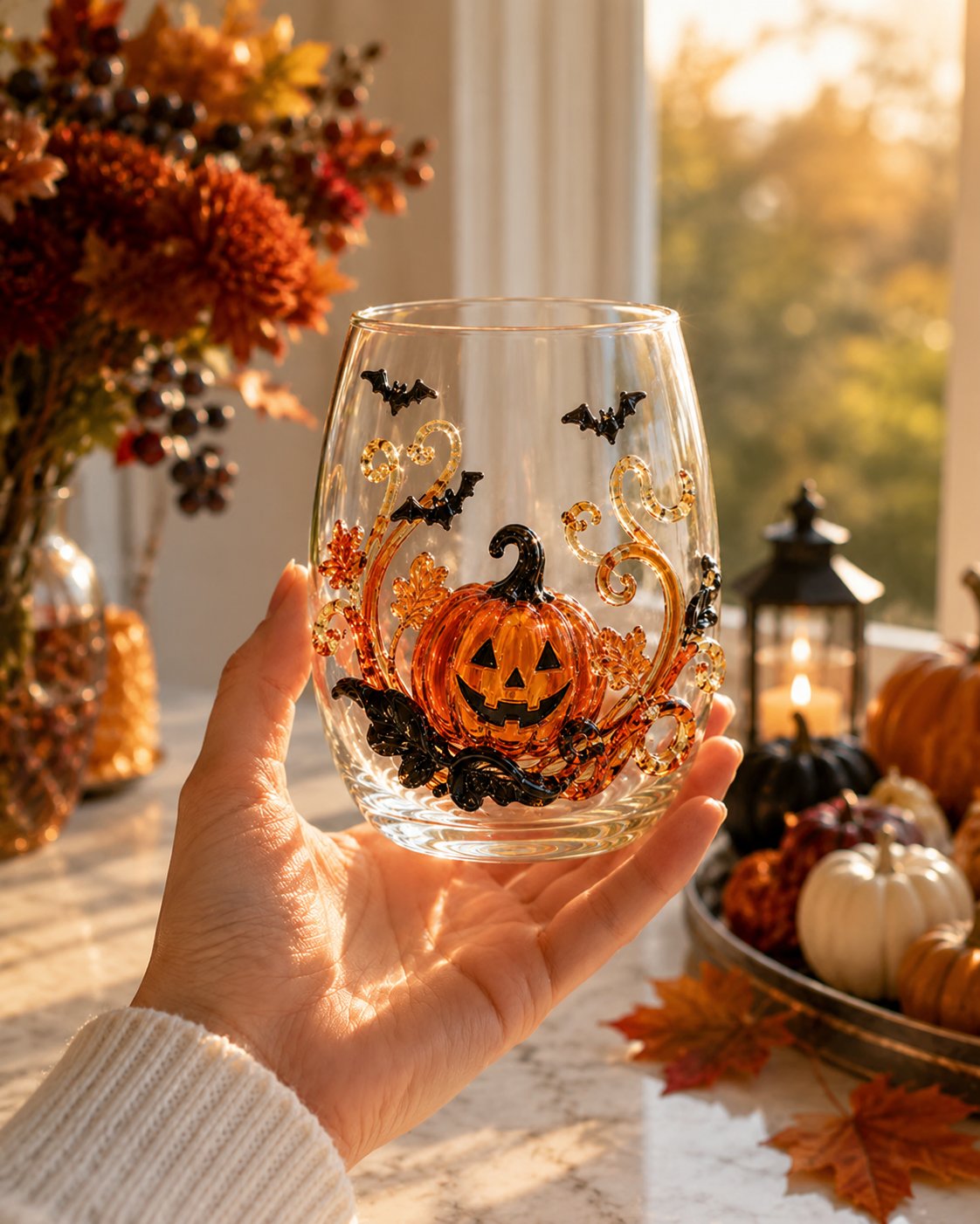🎃 🎃 3D Halloween Artisan Glassware Collection | For Magical Halloween Sips, Eye-Catching 3D Details, Luminous Festive Party Moments & Cozy Fall Home Bar Glow