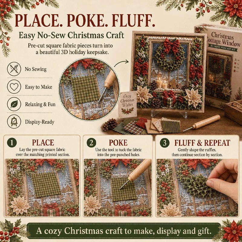 🔥 LAST DAY 50% OFF – 🎄🧵 Premium 3D Christmas Fabric Poke Art Kit | No-Sew Holiday Craft with Pre-Punched Board, Fabric Squares & Display Stand 🎅✨