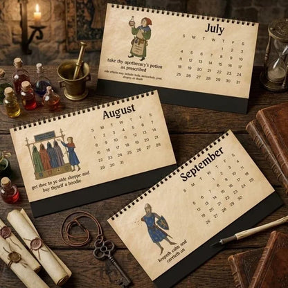 🗓️ Medieval Wisdom 2027 Desk Calendar | Medieval-Inspired Art, Modern Humor & Easy-Flip Spiral Binding 🏰