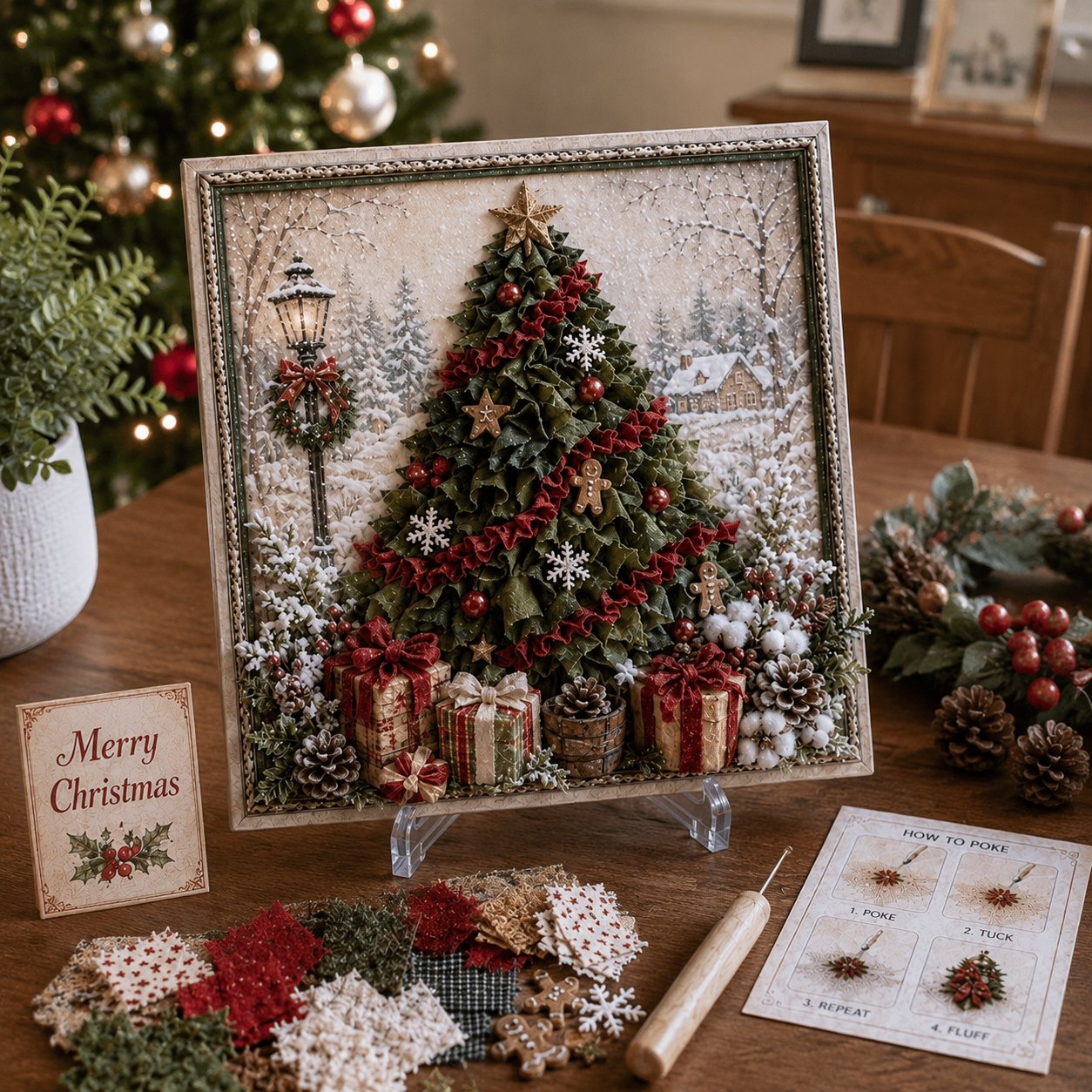 🔥🔥 LAST DAY 50% OFF – 🎄🧵 Premium 3D Christmas Fabric Poke Art Kit | No-Sew Holiday Craft with Pre-Punched Board, Fabric Squares & Display Stand 🎅✨