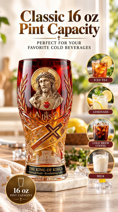❤️‍🔥❤️‍🔥Jesus Christ King of Kings Pint Glass – 16 oz Christian Faith Drinkware & Inspirational Gift