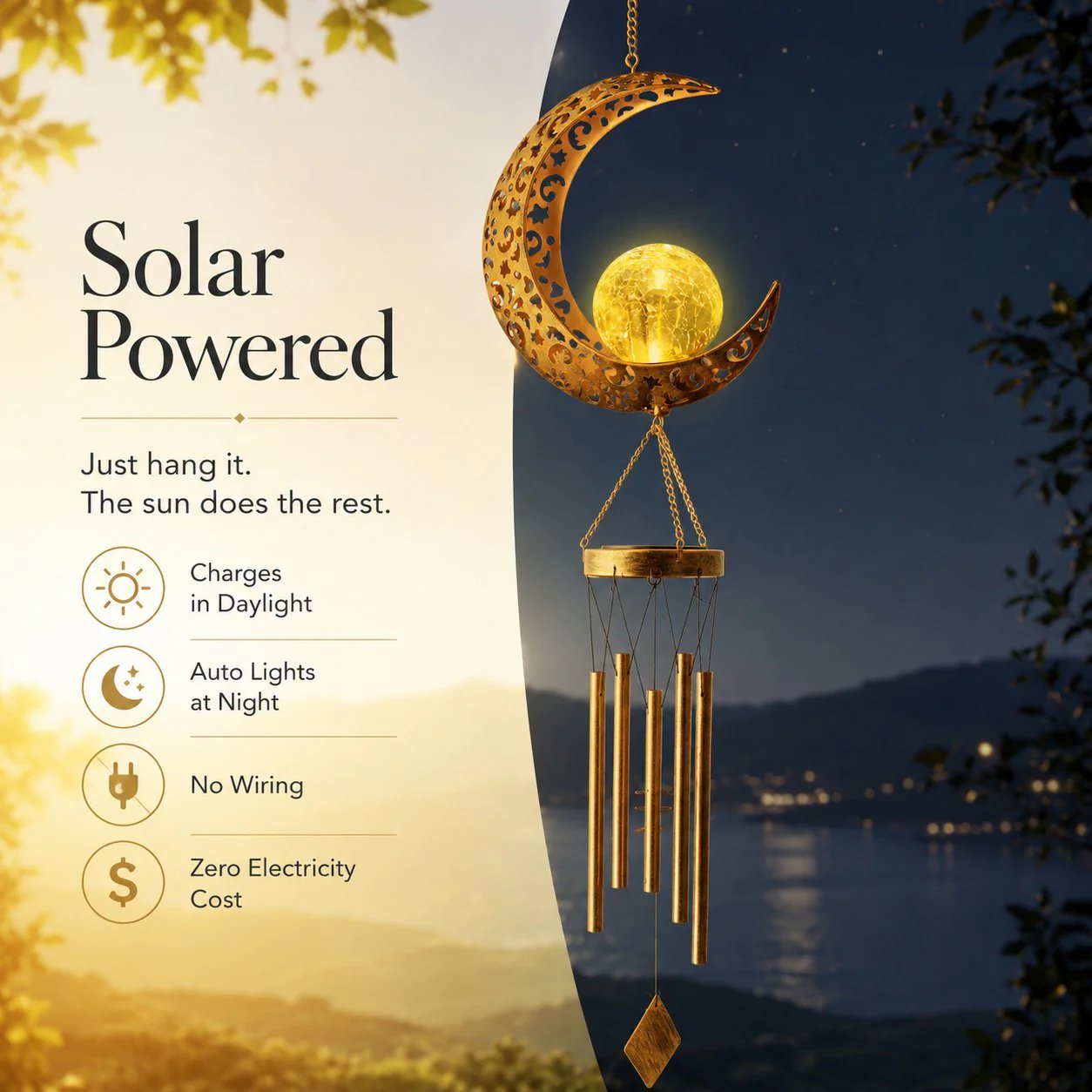 🌙✨ Moon Courtyard Solar Wind Chime