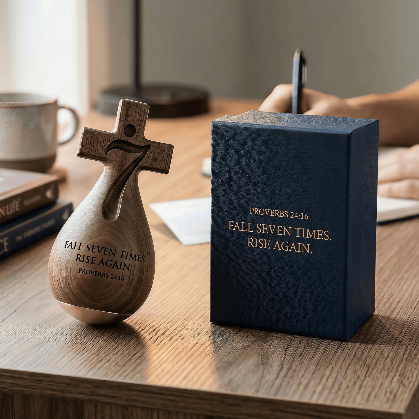 ✝️✝️Proverbs 24:16 – ✨Solid Wood Faithful Roly-Poly Ornament