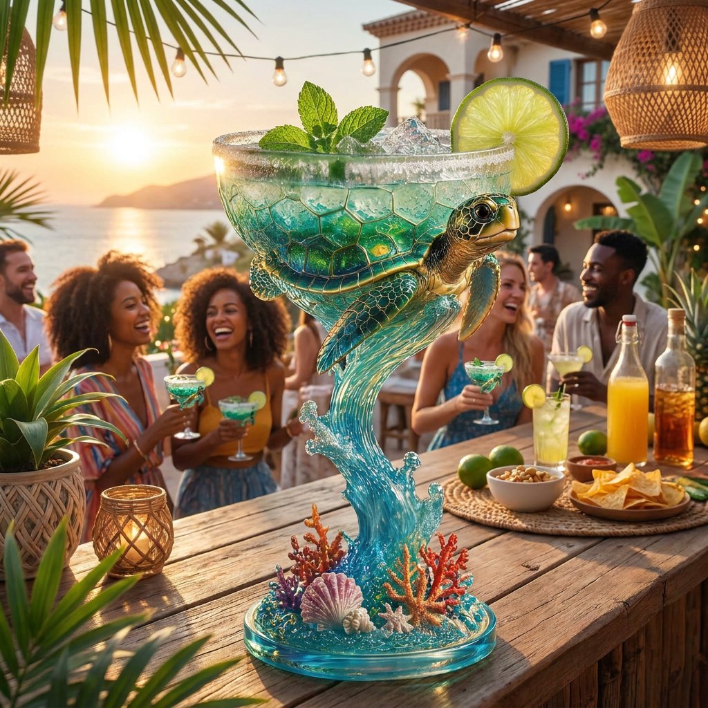 🦜Parrot Paradise Margarita Glass🐢 Tropical Coastal Collector Cocktail Goblet